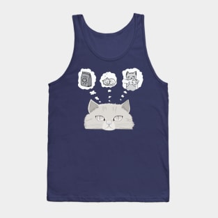 Cute Grey Cat Thinking Tank Top